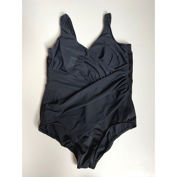 Miraclesuit Black One Piece Swimsuit Tummy Control Ruched Womens 20W Plus - Picture 1 of 8